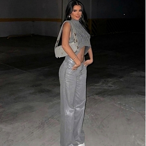 Zara Metallic Foil Wide Leg Jeans - Picture 4 of 16